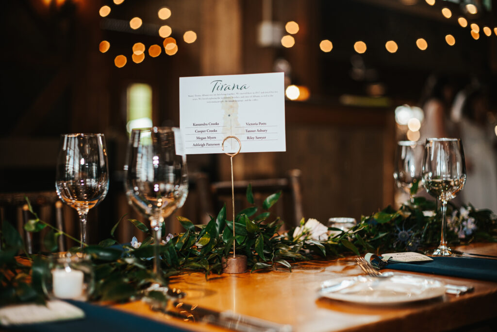 wedding reception table number and seating chart in Breckenridge Colorado at Ten Mile station