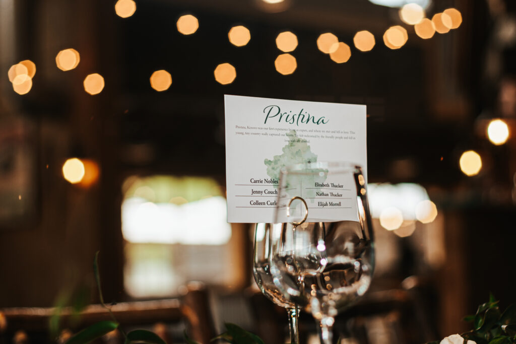 wedding reception table number and seating chart in Breckenridge Colorado at Ten Mile station