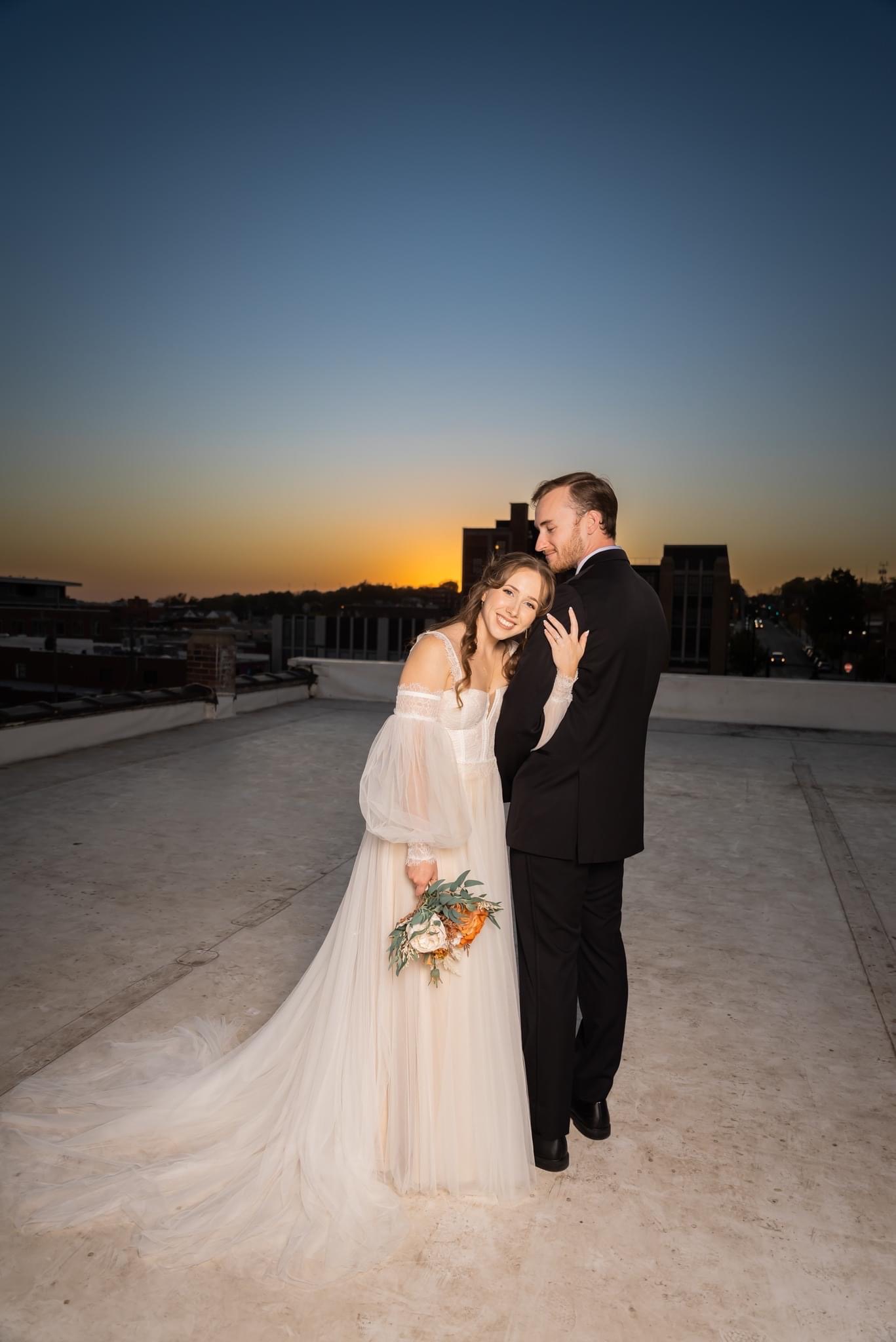 Sabata voss wedding bridal couple on roof top in Kansas City at the Union Event Space