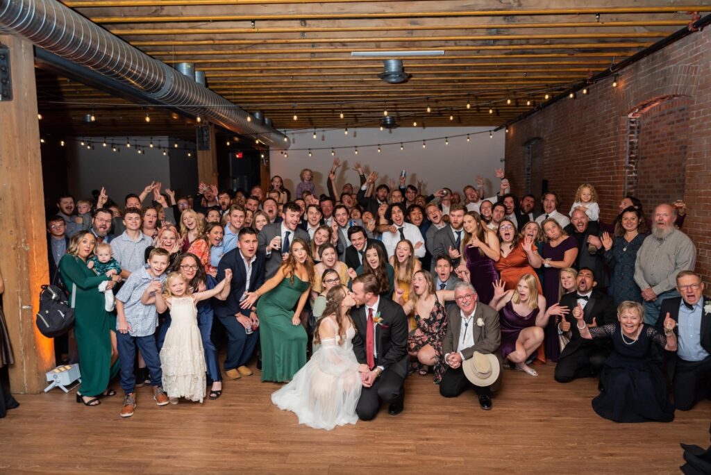 Wedding guests and bride and groom in Kansas City at the Union Event Space